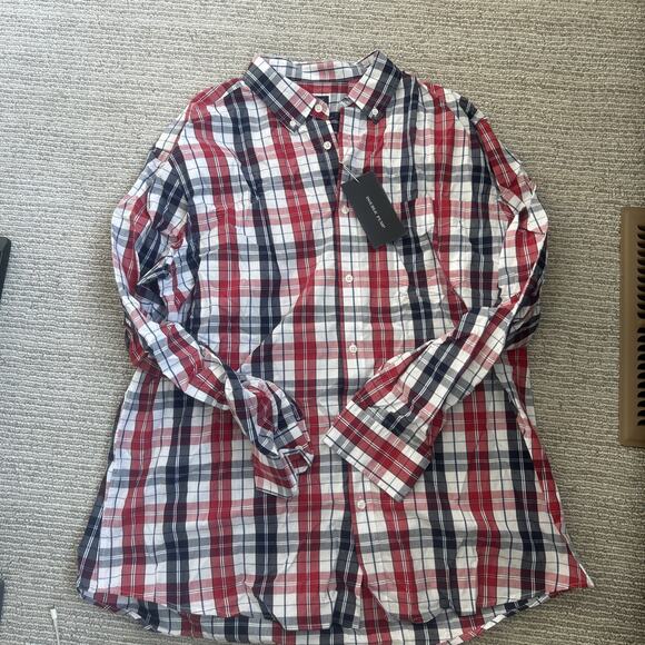 Double Pump 2XL Mens Button Down Shirts Cotton Long Sleeve Shirts - Plaid - NWT - Picture 10 of 11